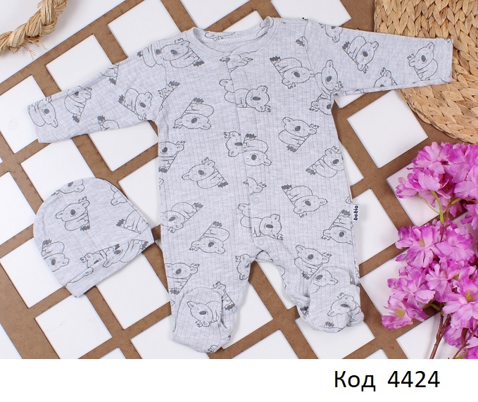 картинка Tr Комбінезон інтерлок рубчик УНІ BEBİO 5018  "Коала" пряма застібка 3,6,9,12  4шт   магазин Одежда+ являющийся официальным дистрибьютором в России 