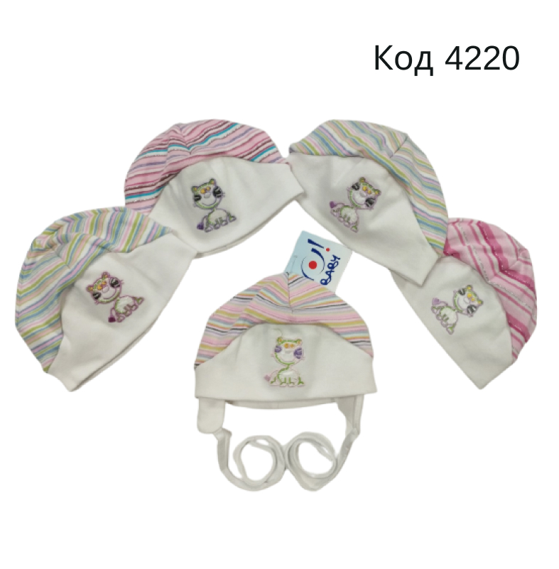 картинка ,YO Шапка трикотажна для дівчинки (на зав'язках) CDA-1684  36  10(5)шт магазин Одежда+ являющийся официальным дистрибьютором