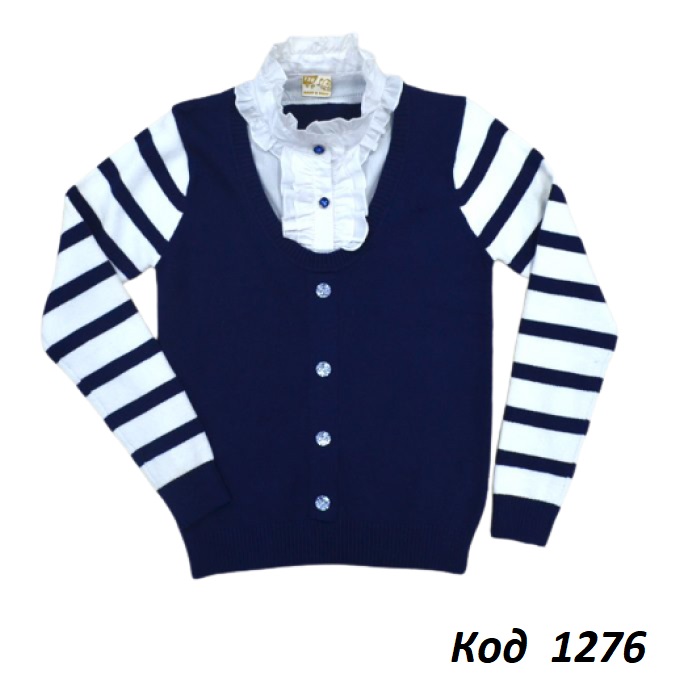 картинка ,Ch Кофта-обманка для дівчинки Xiaofeihu  120-160( 122-146)  синій 5шт. магазин Одежда+ являющийся официальным дистрибьютором